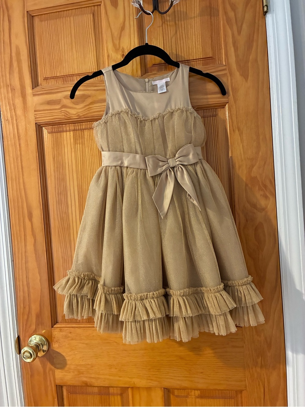 Janie and Jack Champagne Gold Tulle Dress with Bow